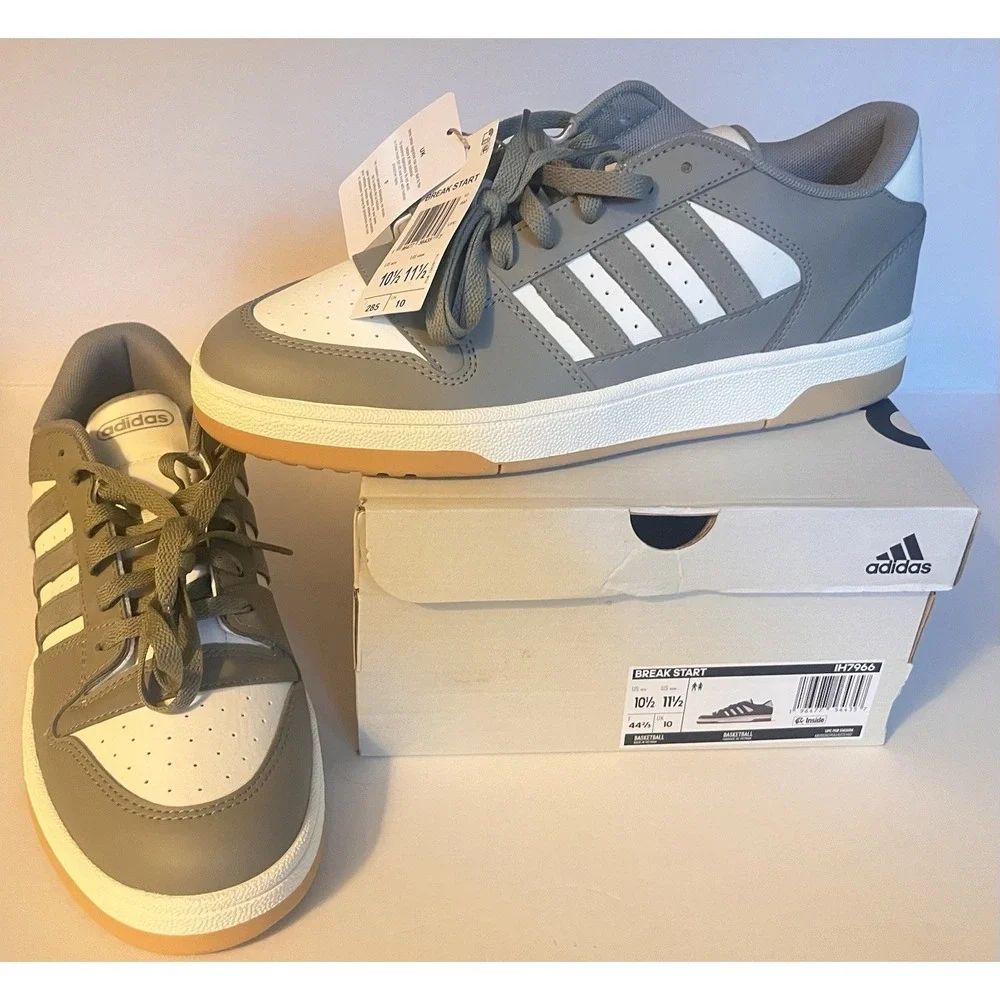 adidas Break Start Silver Pebble/Chalk White Men's Sneakers New W/ Box - IH7966